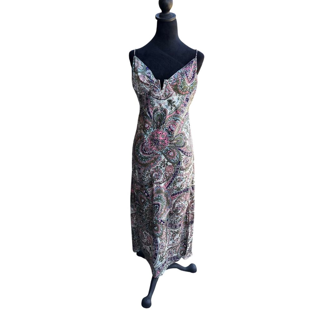 ACOA Paisley Print Slip Midi Dress XL Boho Spaghetti Strap